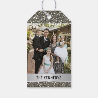 Silver Glitter Merry Christmas Photo Gift Tags
