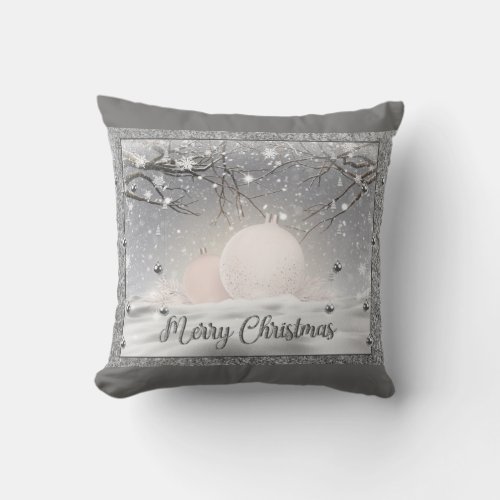 Silver Glitter  Merry Christmas Throw Pillow