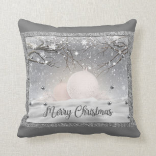 Silver Glitter  Merry Christmas Throw Pillow