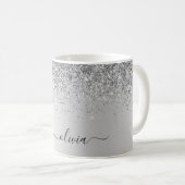 Silver Glitter Metal Monogram Glam Name Coffee Mug (Front Right)