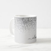 Silver Glitter Metal Monogram Glam Name Coffee Mug (Front Left)