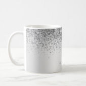 Silver Glitter Metal Monogram Glam Name Coffee Mug (Left)