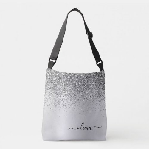 Silver Glitter Metal Monogram Glam Name Crossbody Bag