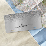 Silver Glitter Metal Monogram Glam Name License Plate<br><div class="desc">Silver Faux Foil Metallic Sparkle Glitter Brushed Metal Monogram Name and Initial License Plate Cover. This makes the perfect sweet 16 birthday,  wedding,  bridal shower,  anniversary,  baby shower or bachelorette party gift for someone that loves glam luxury and chic styles.</div>