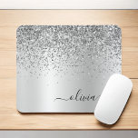 Silver Glitter Metal Monogram Glam Name Mouse Pad<br><div class="desc">Silver Faux Foil Metallic Sparkle Glitter Brushed Metal Monogram Name and Initial Mousepad (mouse pad). This makes the perfect sweet 16 birthday,  wedding,  bridal shower,  anniversary,  baby shower or bachelorette party gift for someone that loves glam luxury and chic styles.</div>