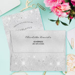 Silver glitter metal monogram return address envelope<br><div class="desc">A faux silver metallic looking background with faux glitter dust. Personalize and add your name and return address on the back. The name is written with a modern and trendy handlettered style script. Perfect for birthday party invitations!</div>