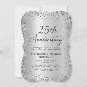 Silver Glitter Metallic 25th Wedding Anniversary Invitation