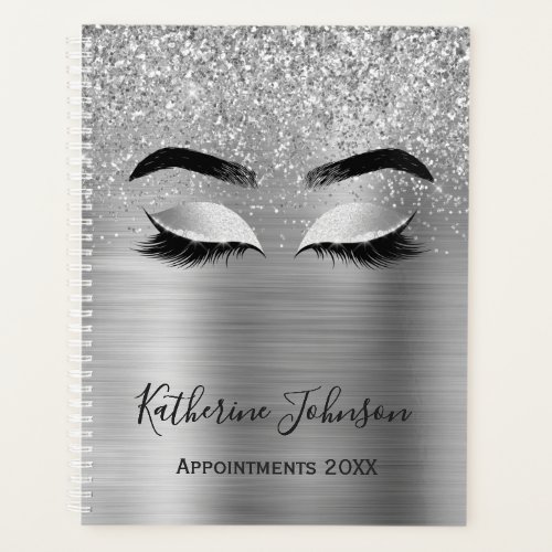 Silver Glitter Metallic Beauty Salon Lashes 2024 Planner