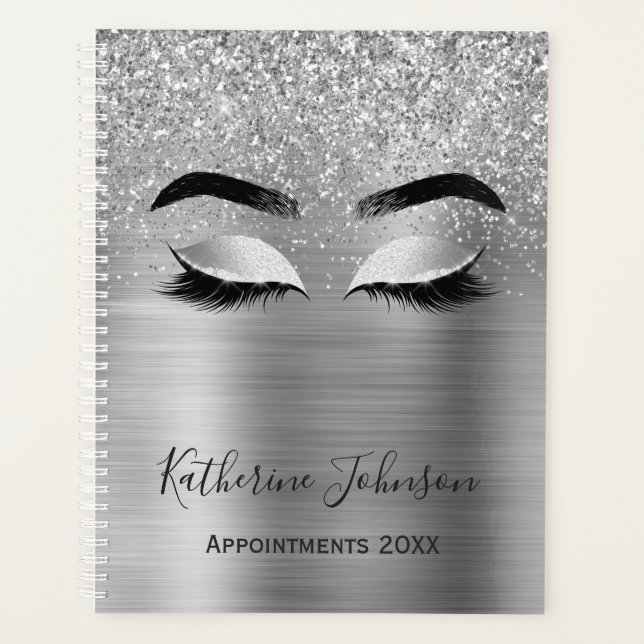 Silver Glitter Metallic Beauty Salon Lashes 2024 Planner (Front)