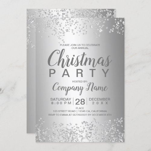 Silver glitter metallic corporate Christmas party Invitation