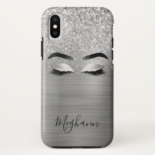 Silver Glitter Metallic Eyelash Beauty Monogram C iPhone XS Case