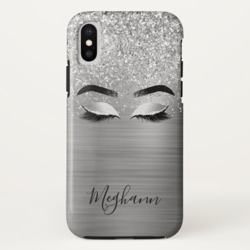  Silver Glitter Metallic Eyelash Beauty Monogram C iPhone XS Case