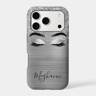 Silver Glitter Metallic Eyelash Beauty Monogram C iPhone 17 Pro Case
