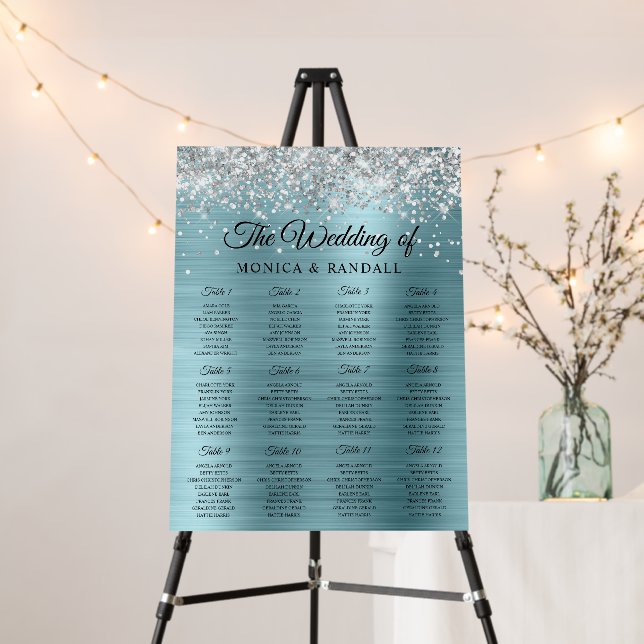 Silver Glitter Metallic Light Blue Seating Chart Foam Board (In Situ (Stand))
