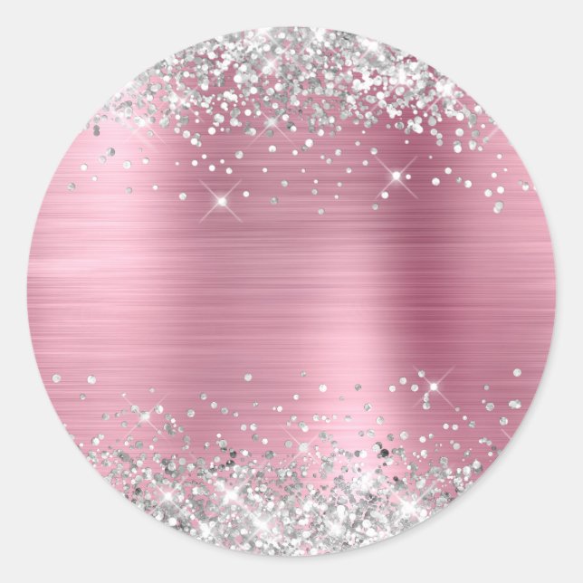 Silver Glitter Metallic Light Pink Blank Classic Round Sticker (Front)