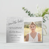 Silver glitter metallic ombre 3 photos Sweet 16 Save The Date (Standing Front)