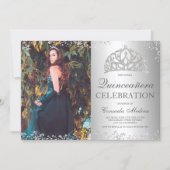 Silver glitter metallic photo tiara Quinceañera Invitation (Front)