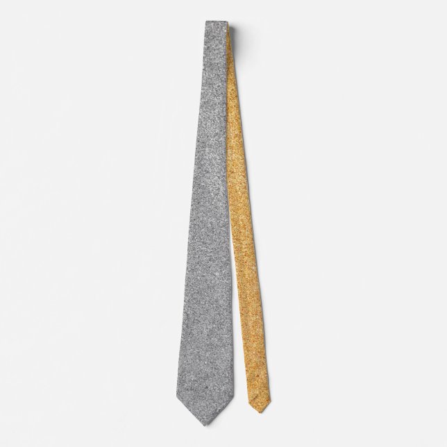 Silver Glitter Metallic Print Wedding Groomsmen Neck Tie (Front)