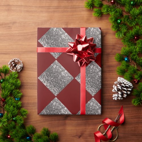 Silver Glitter Metallic Red Abstract Chic Wrapping Paper