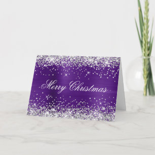 Silver Glitter Metallic Royal Purple Family Photo Card