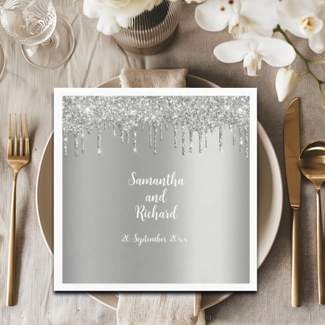 Silver Glitter Metallic Shine Wedding Napkins (Creator Uploaded)