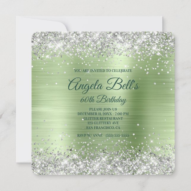 Silver Glitter Mint Brushed Foil 60th Birthday Invitation (Front)