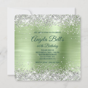 Silver Glitter Mint Brushed Foil 60th Birthday Invitation