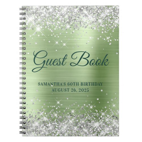 Silver Glitter Mint Ombre 60th Birthday Guestbook Notebook