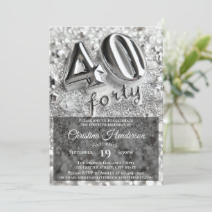 Silver Glitter Mirror Elegant 40th Birthday Party Invitation