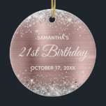Silver Glitter Misty Rose Foil 21st Birthday Ceramic Ornament<br><div class="desc">Create your own 21st birthday circle ornament for your daughter. Customize the block text and/or calligraphy font style. Change the text for any special or milestone birthday. The digital art background features a faux silver glitter and misty rose greyish pink ombre foil. On the backside, you can add a family...</div>