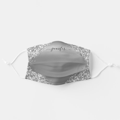 Silver Glitter Monogram Add Your Own Name Adult Cloth Face Mask