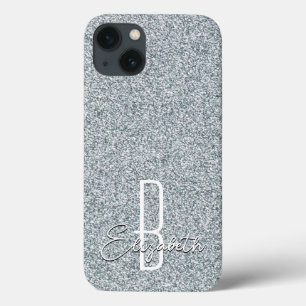 Silver Glitter Monogram iPhone 13 Case