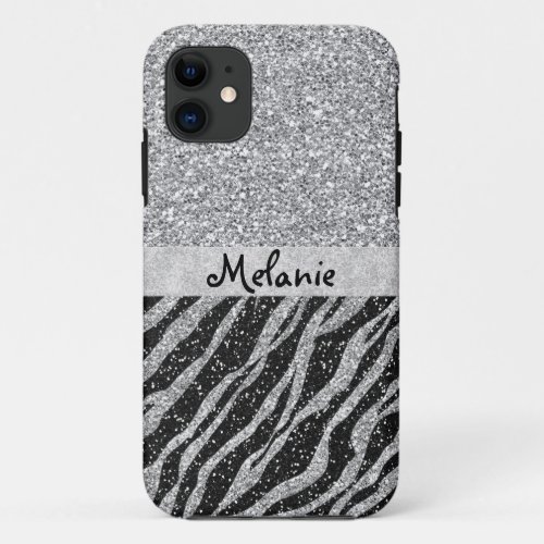 Silver Glitter Monogram Custom iPhone Case