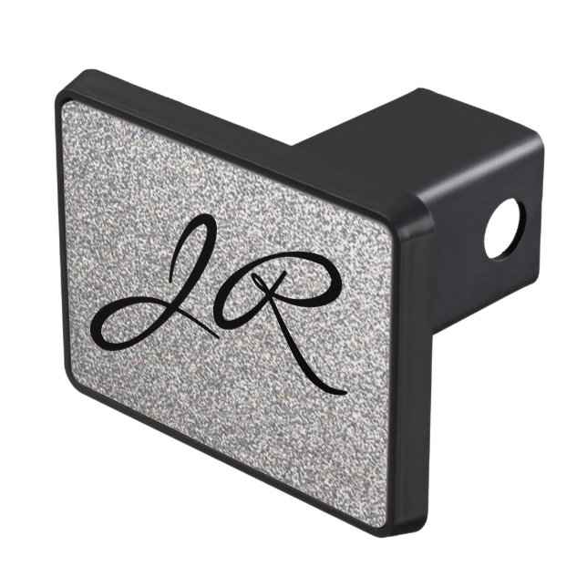 Silver glitter monogram custom trailer hitch cover (Top Right)