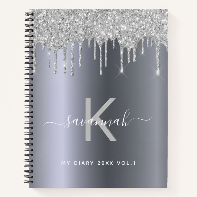 Silver glitter monogram diary glamorous notebook (Front)
