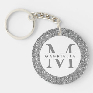 Silver Glitter Monogram Name Keychain
