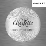 Silver glitter monogram name magnet<br><div class="desc">A faux silver looking background decorated with faux silver glitter,  sparkles. Personalize and add your monogram initials,  first name and full name.</div>