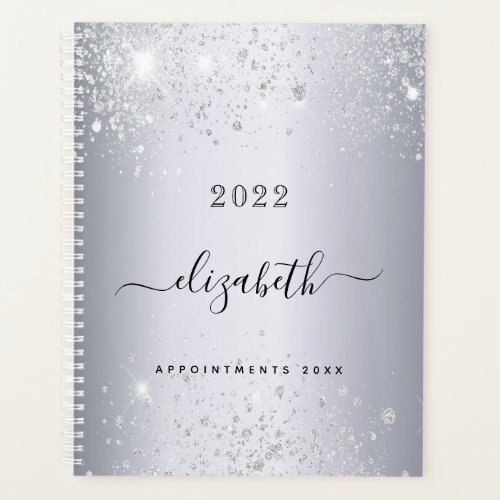 Silver glitter monogram name script 2024 planner