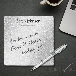 Silver Glitter Monogram Personalized Name Post-it Notes