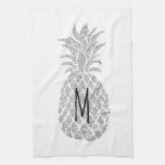 Silver Glitter Monogram Pineapple Kitchen Towel at Zazzle