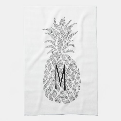 silver glitter monogram pineapple kitchen towel