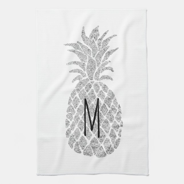 silver glitter monogram pineapple kitchen towel (Vertical)