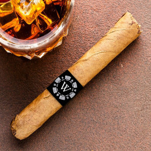 Silver Glitter Monogram Poker Chip Casino Cigar Label