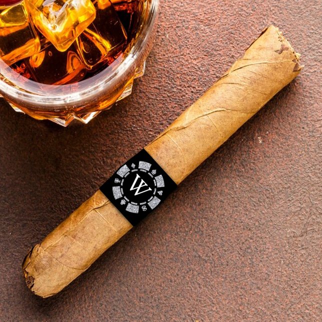 Silver Glitter Monogram Poker Chip Casino Cigar Label (Creator Uploaded)