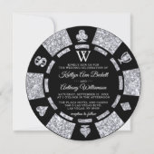 Silver Glitter Monogram Poker Chip Casino Wedding Invitation (Front)