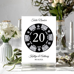Silver Glitter Monogram Poker Chip Casino Wedding Invitation