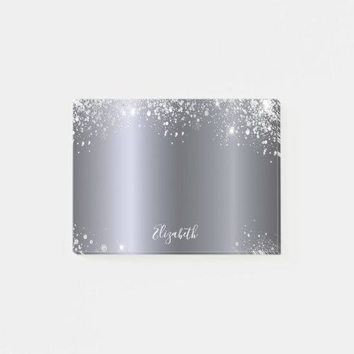 Silver glitter monogram script post_it notes