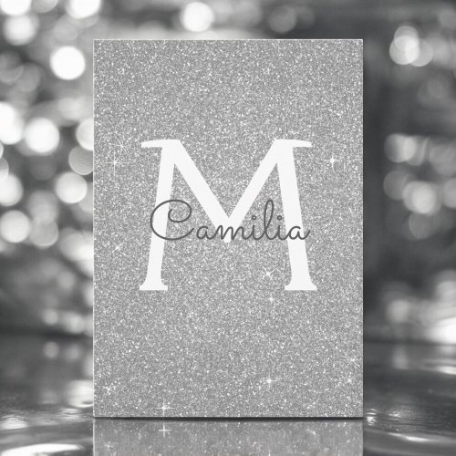 Silver Glitter Monogram Sparkle Quinceanera Invitation