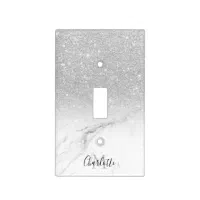 Silver glitter monogram trendy white marble light switch cover