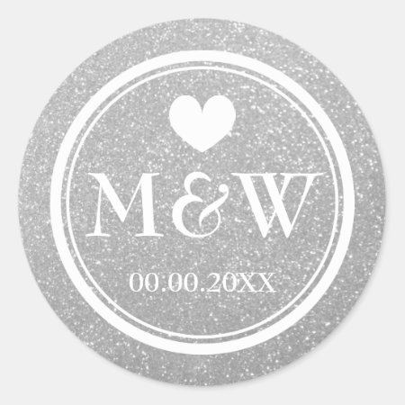 Silver Glitter Monogram Wedding Favor Stickers